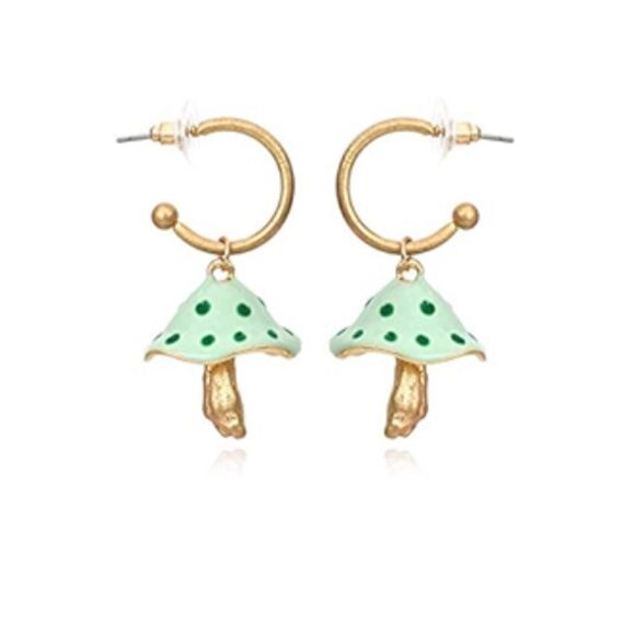 Green mushroom hoop earrings M184 - Picture 1 of 5
